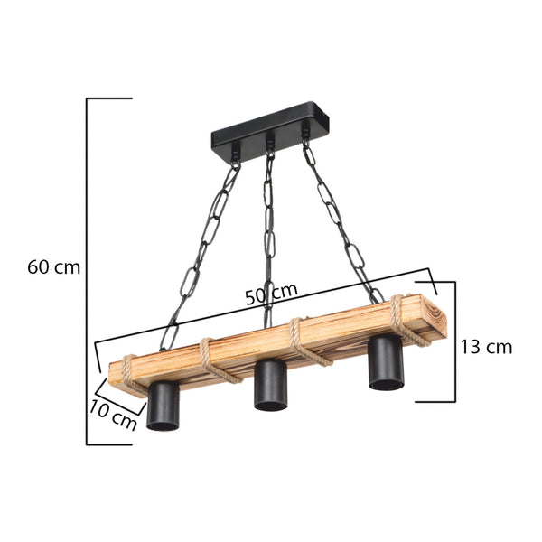 Pendellampe Hemel E27 metal massivt træ jute reb sort / trælook / jute farver i forskellige størrelser. størrelser [lux.pro]
