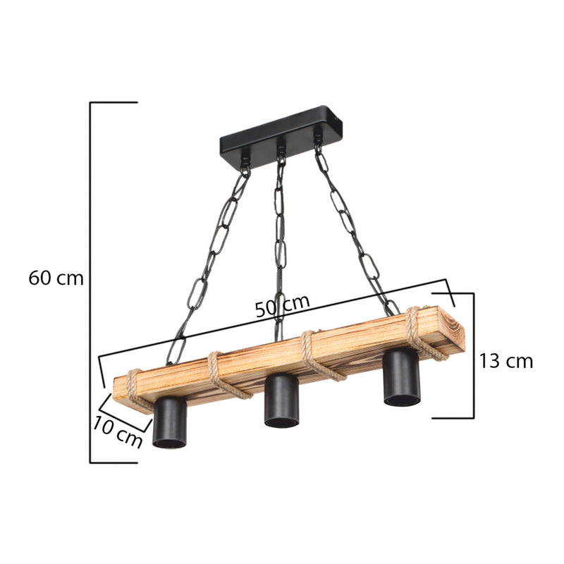 Målskitse Pendellampe Hemel E27 metal massivt træ jute reb sort / trælook / jute farver i forskellige størrelser. størrelser [lux.pro]