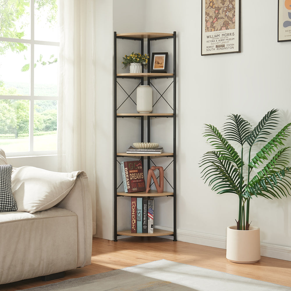 Plantehylde Ulfborg 6 hylder 160x30x30 cm Sort/Egetræslook [en.casa] - premiumXL