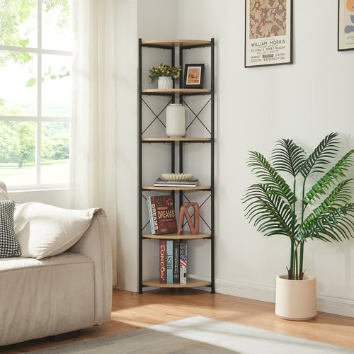 Plantehylde Ulfborg 6 hylder 160x30x30 cm Sort/Egetræslook [en.casa] - premiumXL
