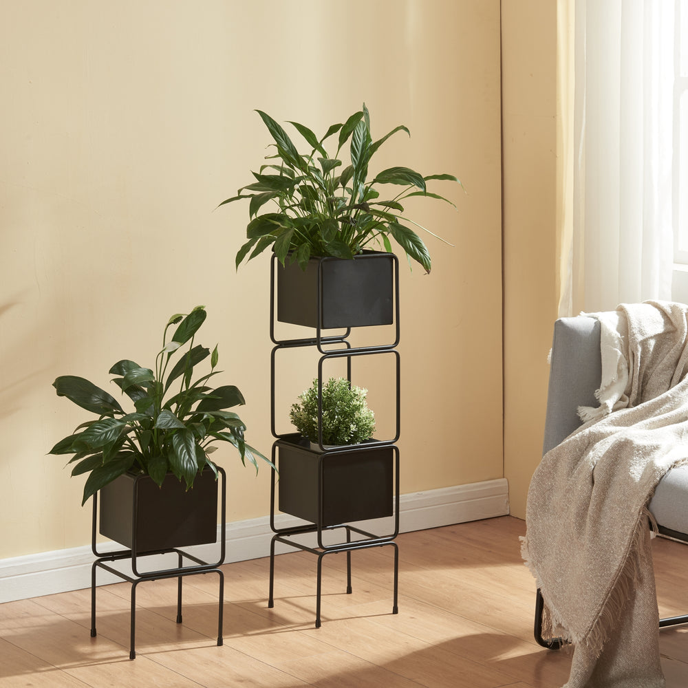 Planteholder Sveio 2 stk. metal sort [en.casa] - premiumXL