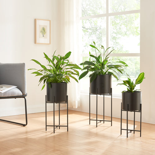 Planteholder Orsa 3-delt sæt metal sort [en.casa] - premiumXL