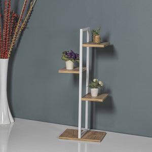 Blaabjerg metal plantehylde 90x35x26cm hvid/valnød look [en.casa].