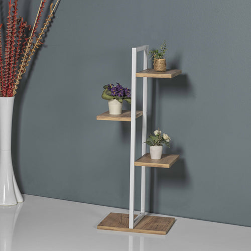 Blaabjerg metal plantehylde 90x35x26cm hvid/valnød look [en.casa].
