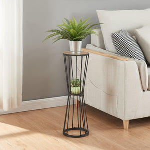 Fossbergom plantestativ med 2 hylder i sort/eg-look [en.casa].