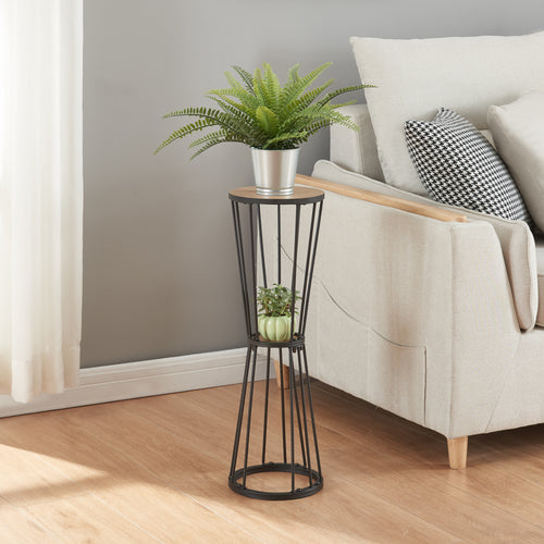 Fossbergom plantestativ med 2 hylder i sort/eg-look [en.casa].