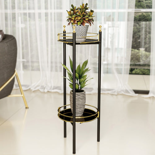 Blomsterstander Oulainen 79x28x28cm Sort/Guld [en.casa] - premiumXL