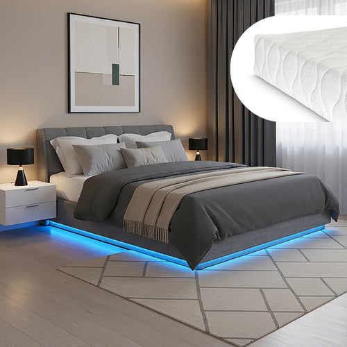 LED-polstret seng Tröstiar med madras [en.casa]
