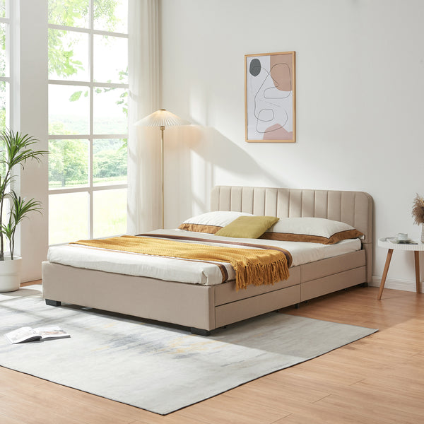 Nofrenna polstret seng med linnedmadras [en.casa]
