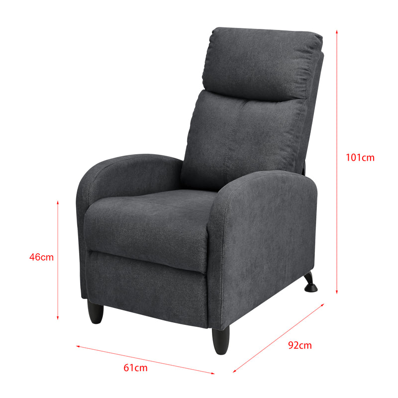 Målskitse  [en.casa] ® Relax lænestol Cleo-polstret-102x60x92cm-siddehøjde: 46 cm-tekstil-metal-justerbar ryg-i forskellige farver og materialer
