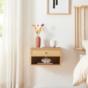 Væghylde Eiker med skuffe 40x32x23 cm rattan-look [en.casa]