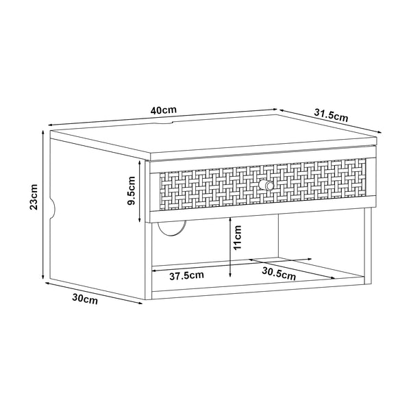 Væghylde Eiker med skuffe 40x32x23 cm rattan-look [en.casa]