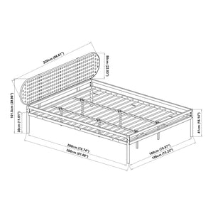 Cama metálica Linköping cabecero ovalado Negro / Efecto ratán [en.casa]