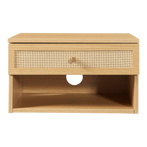 Væghylde Eiker med skuffe 40x32x23 cm rattan-look [en.casa]