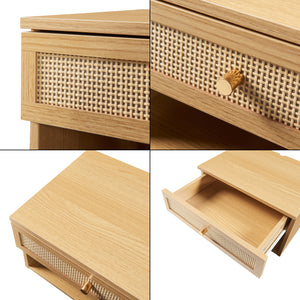 Væghylde Eiker med skuffe 40x32x23 cm rattan-look [en.casa]