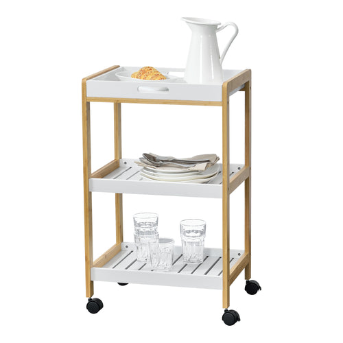 Serveringsvogn Lugano 75x46x35 cm Vogn med hylde hvid/natur en.casa