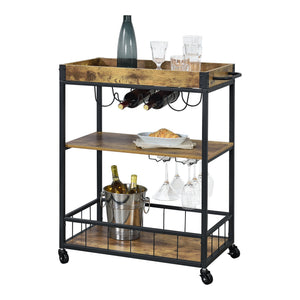 Serveringsvogn Thalwil 89,5 x 67 x 40 cm Vogn med flaskeholder sort/træfarver en.casa