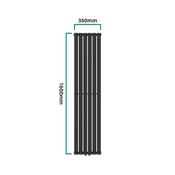Design rørformet radiator Nore sort 160x36cm dobbeltlag 1198W [neu.haus]