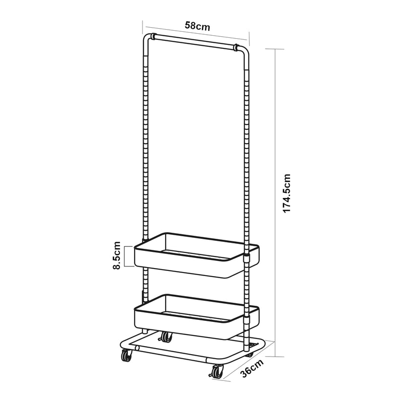 Målskitse Rullbar garderobestativ Kumad 175x58x36 cm [en.casa]