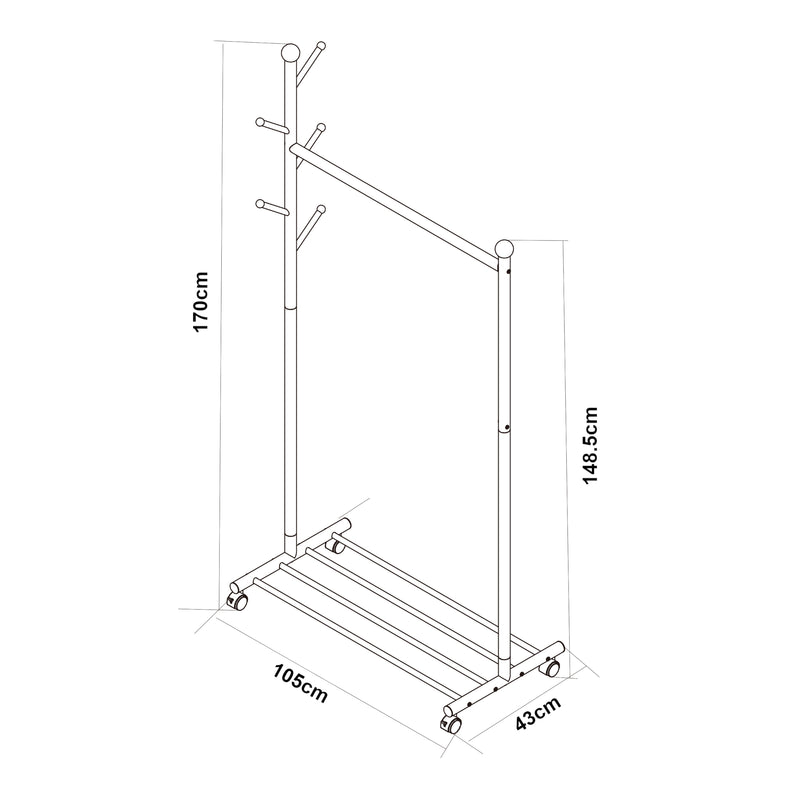 Målskitse Rullbar garderobestativ Snåsa 170x105x43 cm [en.casa]