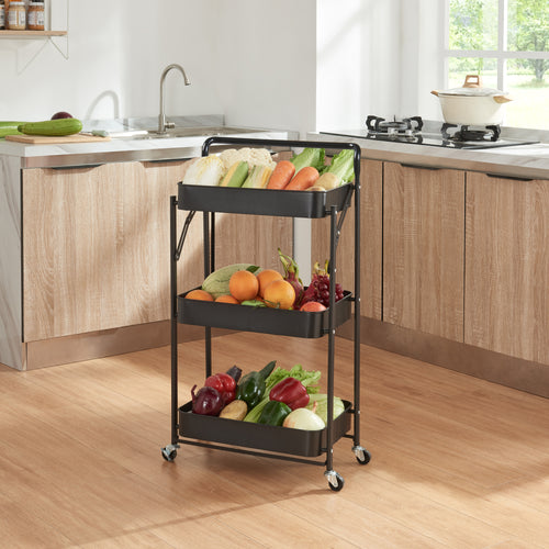 Vogn Vörå med 3 niveauer 88x45x30cm sort [en.casa].