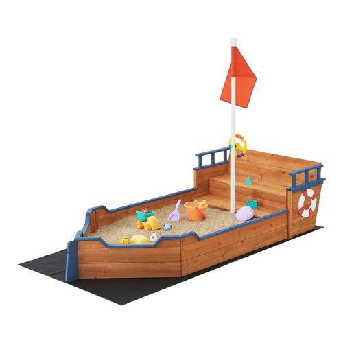 Sandkasse Mestia med piratskibslook 136x193x94cm træ natur [en.casa].