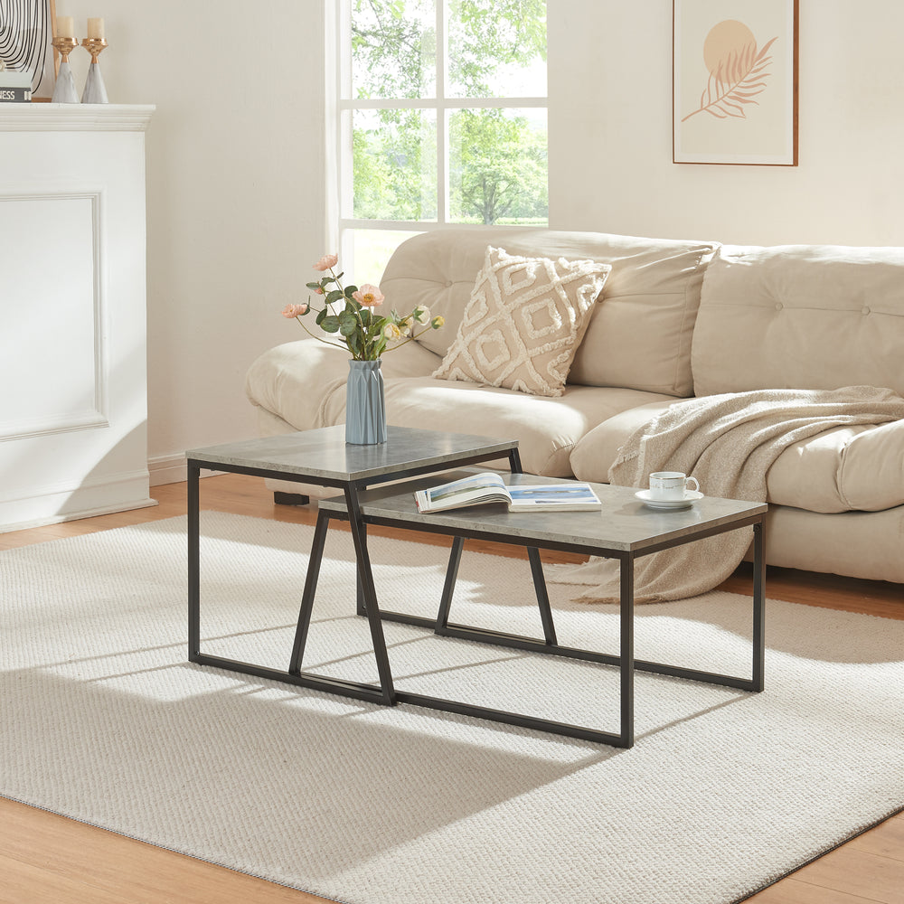 Sætbord Hyllestad 2 stk Sort/betonlook [en.casa] - premiumXL