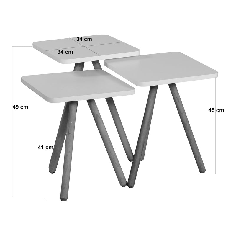 Målskitse Hobro sofabord sæt med 3 kvadratiske 49x34x34 cm [en.casa].