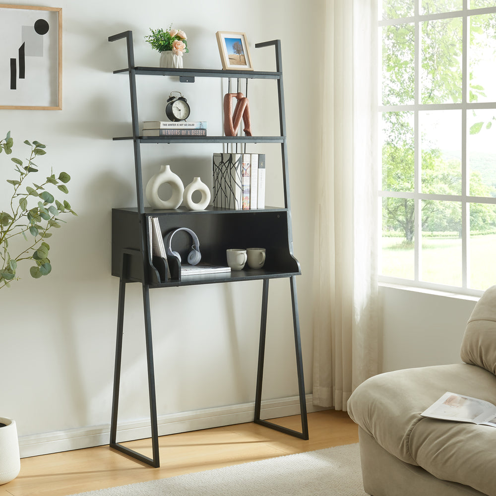 Skrivebord Storfjord med stigestativ 184x80x40cm Sort [en.casa] - premiumXL
