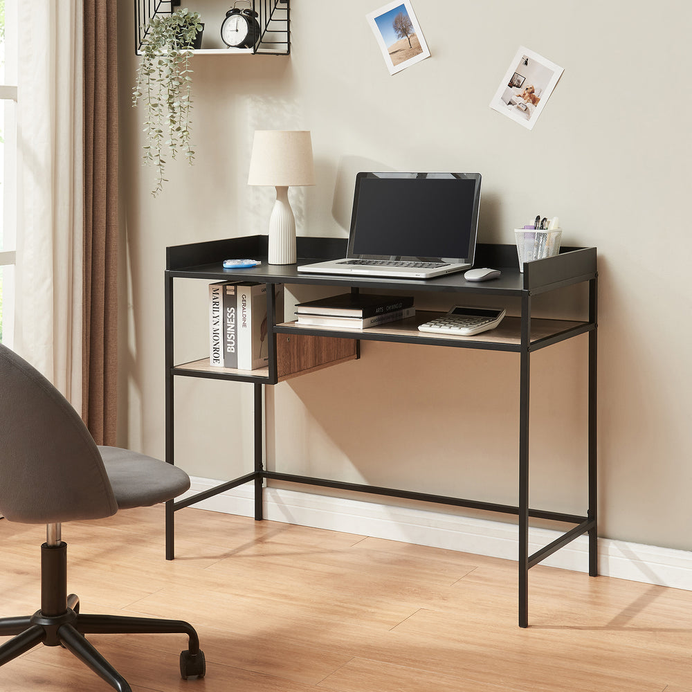 Skrivebord Belana 100x43x82 cm Sort/Eg-look [en.casa] - premiumXL