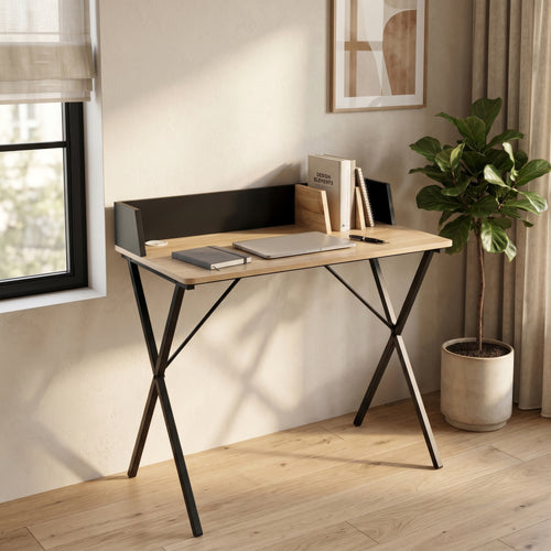 Skrivebord Kappespoo 84x80x50 cm Sort/Ege-look [en.casa]