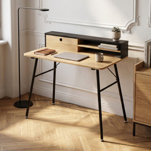 Skrivebord Var 93x90x50 cm Sort/Egeoptik [en.casa]
