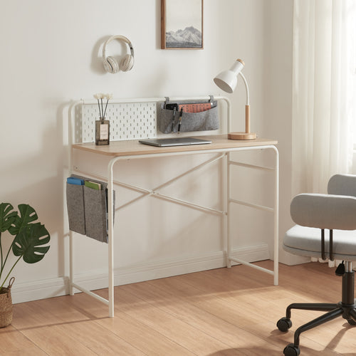 Skrivebord Dyrøy 98x98x46cm Hvid/Eg [en.casa] - premiumXL