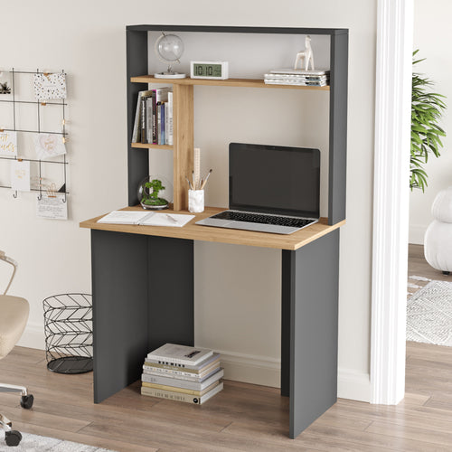 Skrivebord Tópisa med reol 149x90x52 cm [en.casa]