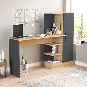 Skrivebord med skab Varhalo 120x153x40 cm egetræslook/antracit [en.casa] - premiumXL