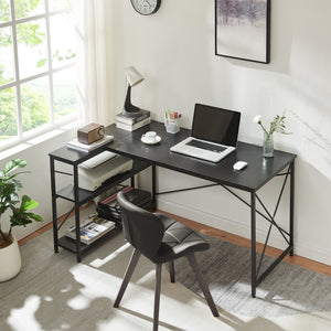 Skrivebord Raundsvalt med 1 hylde L-formet 137x88x75 cm Sort [en.casa] - premiumXL