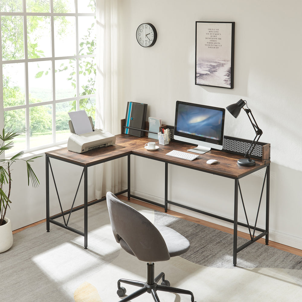 Skrivebord Frelvepirg med bagvæg L-formet 165x110x75 cm valnød look [en.casa] - premiumXL
