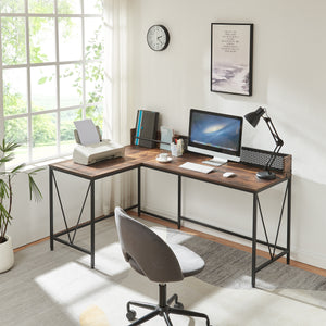 Skrivebord Frelvepirg med bagvæg L-formet 165x110x75 cm valnød look [en.casa] - premiumXL