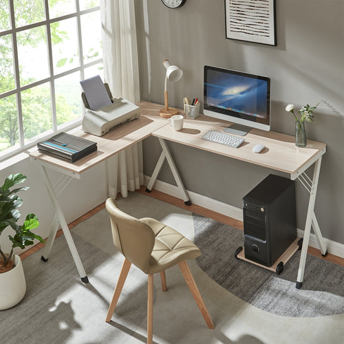 Skrivebord Tarielarg med PC - holder L - formet 158x120x75 cm egetræslook [en.casa] - premiumXL