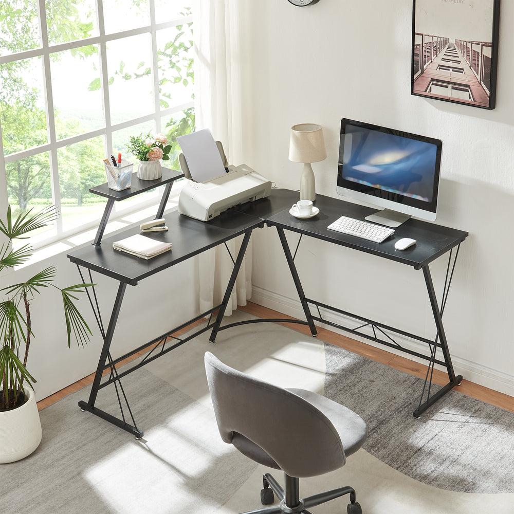 Skrivebord Yremso L-formet 122x122x98 cm Sort [en.casa] - premiumXL