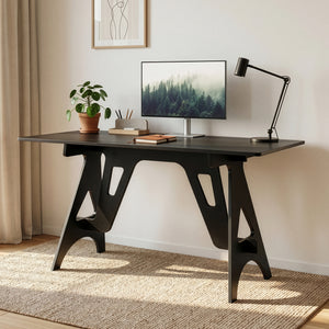 Skrivebord Bostenenna 120x60x75 cm Sort med træstruktur [en.casa]