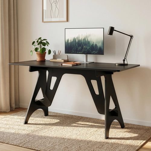 Skrivebord Bostenenna 120x60x75 cm Sort med træstruktur [en.casa]
