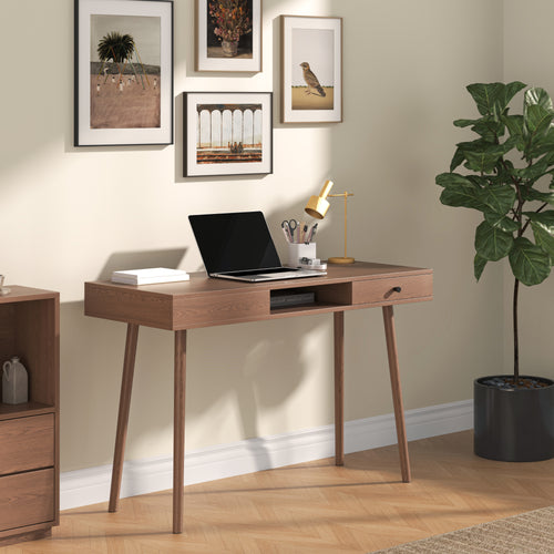 Habo skrivebord med hylde og skuffe 115x48x74cm Mørkt træ en.casa