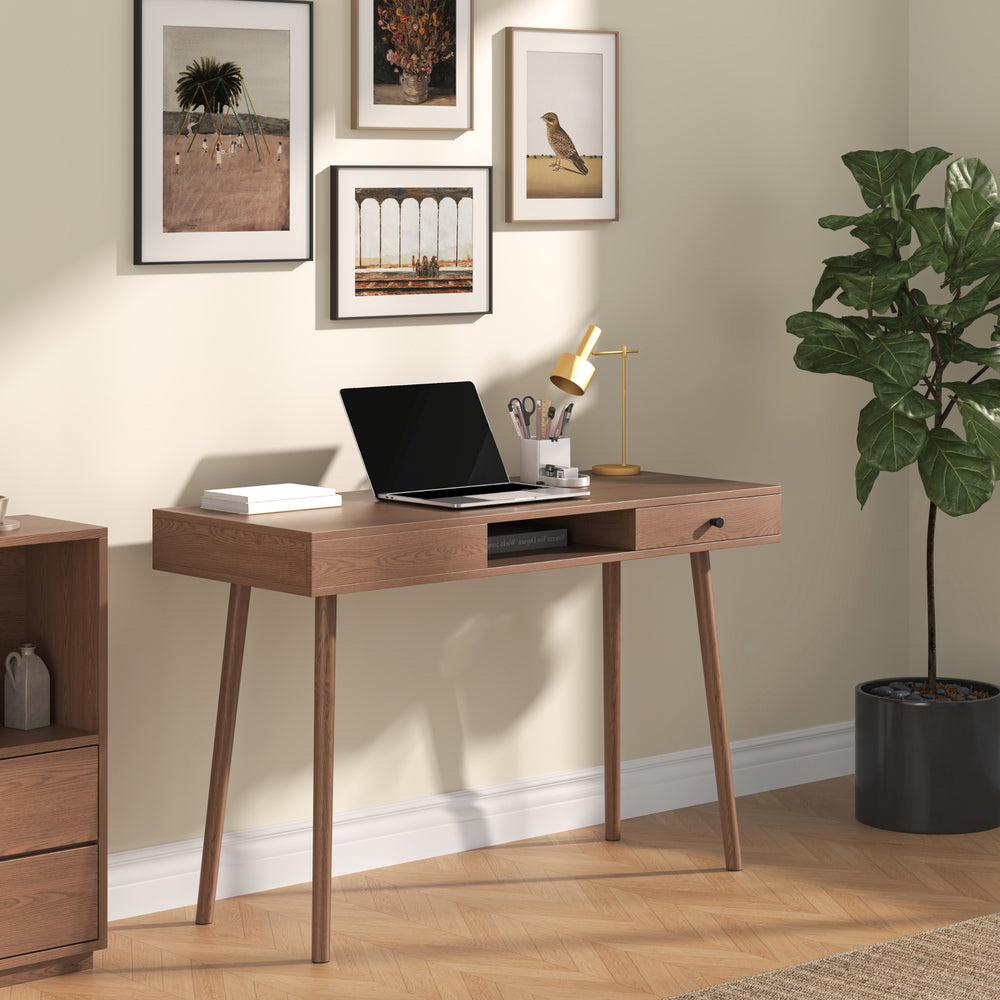 Habo skrivebord med hylde og skuffe 115x48x74cm Mørkt træ en.casa