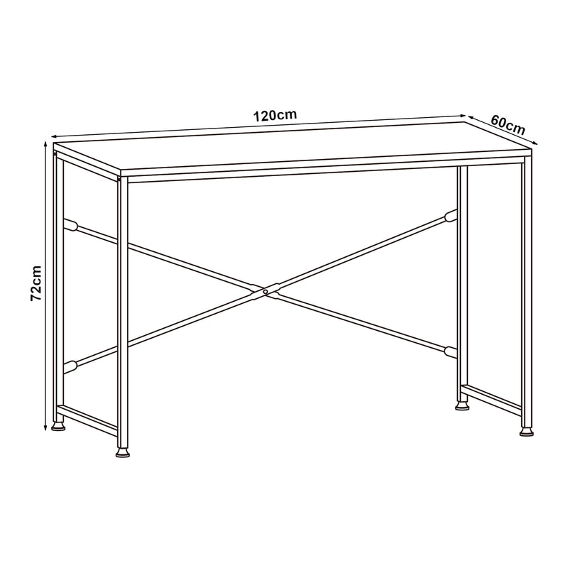 Målskitse [en.casa]® Skrivebord Königstein - 120x60x72cm - understel af metal - i forskellige farver