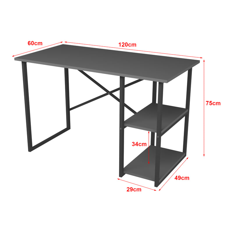 Målskitse Skrivebord Nittedal med hylde 120x60x75cm i forskellige farver [en.casa]