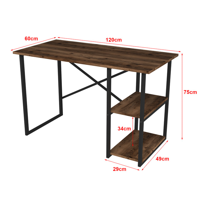 Målskitse Skrivebord Nittedal med hylde 120x60x75cm i forskellige farver [en.casa]
