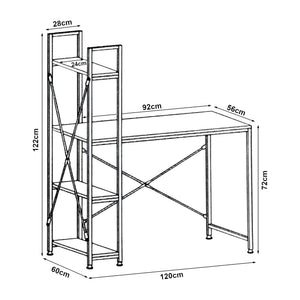 [en.casa]® Skrivebord Stavanger med 4 hylder - 122x120x64cm - stål - melaminbelagt spånplade