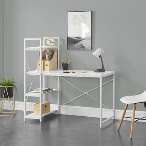 [en.casa]® Skrivebord Stavanger med 4 hylder - 122x120x64cm - stål - melaminbelagt spånplade