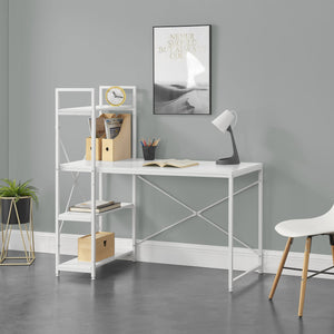 [en.casa]® Skrivebord Stavanger med 4 hylder - 122x120x64cm - stål - melaminbelagt spånplade